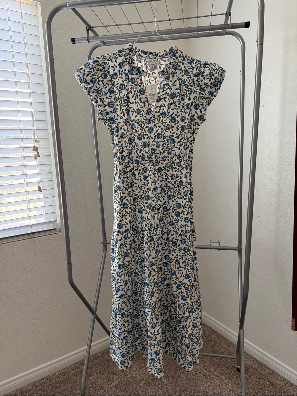 J. Crew White Maxi Dress with Blue Floral Print